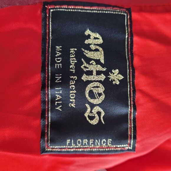 Vtg 80's Womens Athos Jacket Leather Bikercore Sleek Blazer Florence Italy Red L - Picture 14 of 14